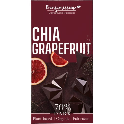 Benjamissimo BIO 70% Étcsokoládé Chia maggal és Grapefruittal 60g